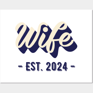 Wife Est 2024 Just Married Honeymoon Wedding Couple Posters and Art